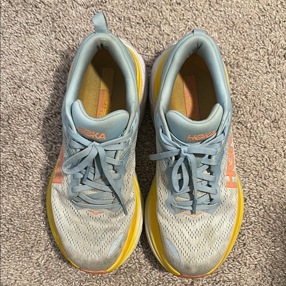 Hoka Women's Bondi 8 Blue and Yellow Running Shoes - Picture 3 of 6